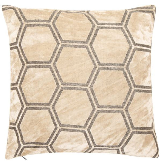 Hexagonal Cut Velvet Ivor Cushion | Cream | 56x56cm