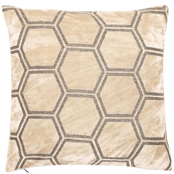 Hexagonal Cut Velvet Ivor Cushion | Cream | 56x56cm