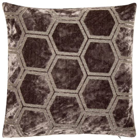 Hexagonal Cut Velvet Ivor Cushion | Slate Grey | 56x56cm