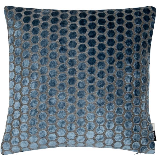 Hexagonal Cut Velvet Jorvik Cushion | Blue | 43x43cm