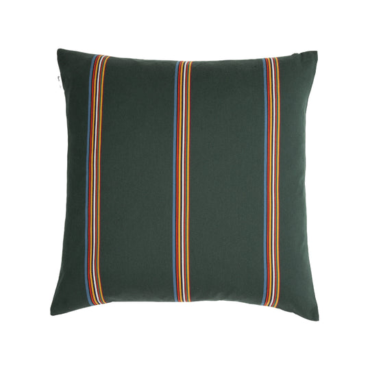 Embroidered Signature Stripe Cushion | Forest Green