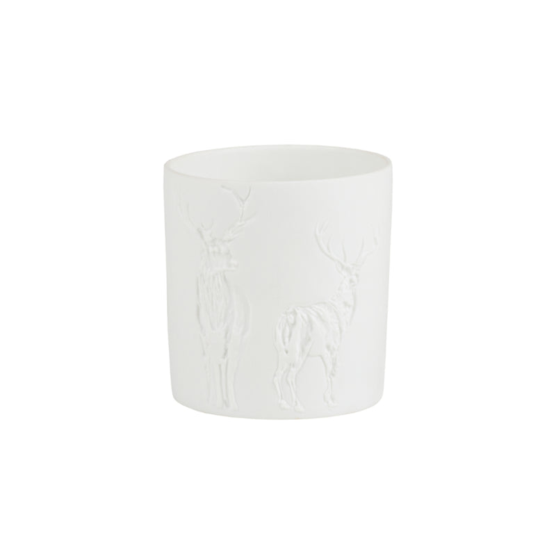Embossed Porcelain Deer Tealight Holder | White