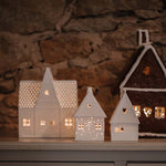 Gingerbread House Tealight Holder | White | 14cm