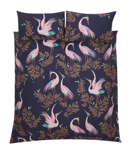 Dancing Cranes Duvet Cover & Pillowcase Set | Midnight