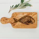 Cheese Board with Handle | Snapper Engraved | Olive Wood