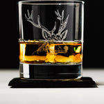 Glass Tumbler with Slate Coaster | Engraved Stag