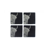 Square Coasters | Etched Highland Cow | Set of 4