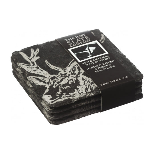 Square Coasters | Etched Stag | Set of 4