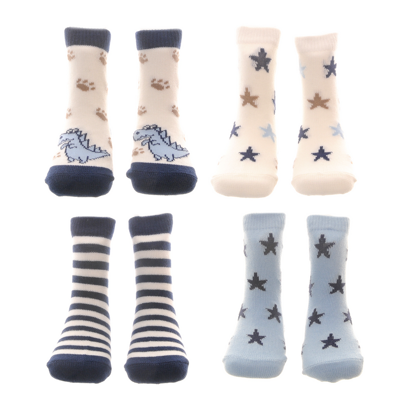 Dinosaurs & Stars Baby Socks | 0-6 Months | Set of 4